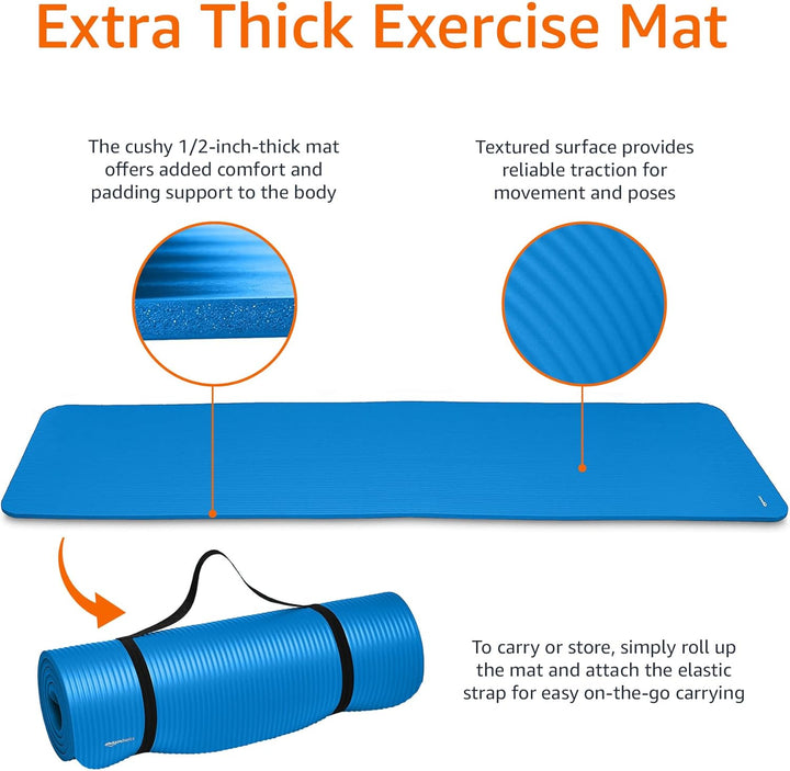 Amazon Basics 1/2 Inch Extra Thick Exercise Yoga Mat with Carrying Strap