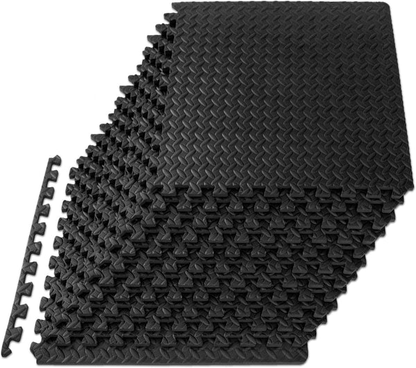 ProsourceFit Puzzle Exercise Mat ½ in, EVA Interlocking Foam Floor Tiles for Home Gym, Mat for Home Workout Equipment, Floor Padding for Kids, Black, 24 in x 24 in x ½ in, 24 Sq Ft - 6 Tiles