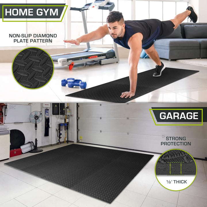 ProsourceFit Puzzle Exercise Mat ½ in, EVA Interlocking Foam Floor Tiles for Home Gym, Mat for Home Workout Equipment, Floor Padding for Kids, Black, 24 in x 24 in x ½ in, 24 Sq Ft - 6 Tiles