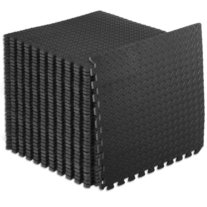 ProsourceFit Puzzle Exercise Mat ½ in, EVA Interlocking Foam Floor Tiles for Home Gym, Mat for Home Workout Equipment, Floor Padding for Kids, Black, 24 in x 24 in x ½ in, 24 Sq Ft - 6 Tiles